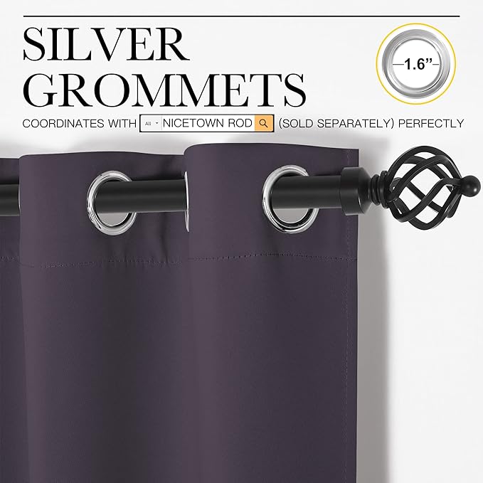NICETOWN Room Darkening Draperies Window Curtain Panels, Greyish Purple, 2 Panels, W60 x L84 -inch, Thermal Insulated Grommet Room Darkening Curtains for Bedroom