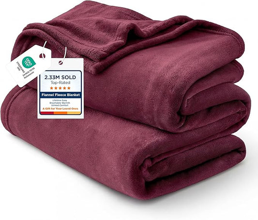 Bedsure GentleSoft Fleece Blankets Queen Size Red Burgundy - Bed Blanket Soft Lightweight Plush Fuzzy Cozy Luxury Microfiber, 90x90 inches