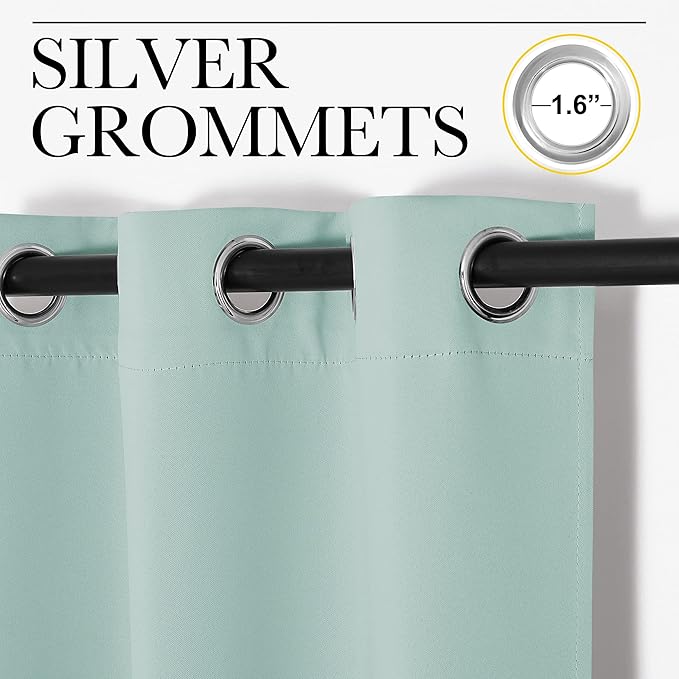 NICETOWN Bedroom Blackout Draperies Panels, 2 Panels, 42 x 72 Inch, Aqua, Three Pass Microfiber Noise Reducing Thermal Insulated Solid Ring Top Window Curtains
