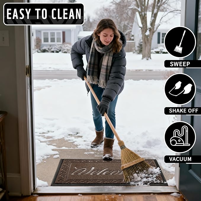 Yimobra Welcome Mat, Heavy Duty Sturdy Door Mats for Home Entrance Outdoor Indoor, Front Doormat for Outside Patio Floor Entry Porch Garage Office, Waterproof, Low Profile, 60 x 36, Coffee