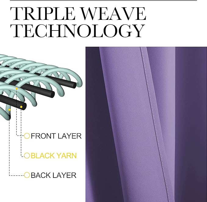 NICETOWN Lilac Purple Blackout Curtains 102" Long, 55" Wide, 2 Pieces for Office, Dining, Guest Room - Sound Reducing, Heat and Cold Block Panels for Modern Decorative