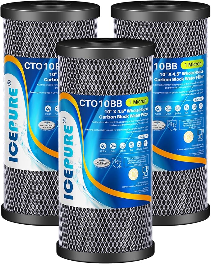 ICEPURE 10"X4.5", 1 Microns Whole House Sediment Activated Carbon Water Filter by ICEPURE
