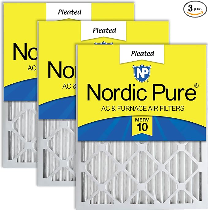 Nordic Pure 20x20x2 Pleated MERV 10 Air Filters 3 Pack by NordicPure