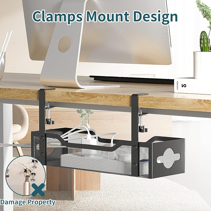 Litwaro Under Desk Cable Management Tray 2 Pack, No Drill, Organizer - Image 4