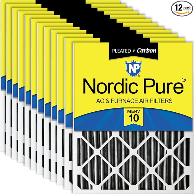 Nordic Pure 20x24x2 Pleated MERV 10 Plus Carbon Air Filters 12 Pack | Actual by NordicPure