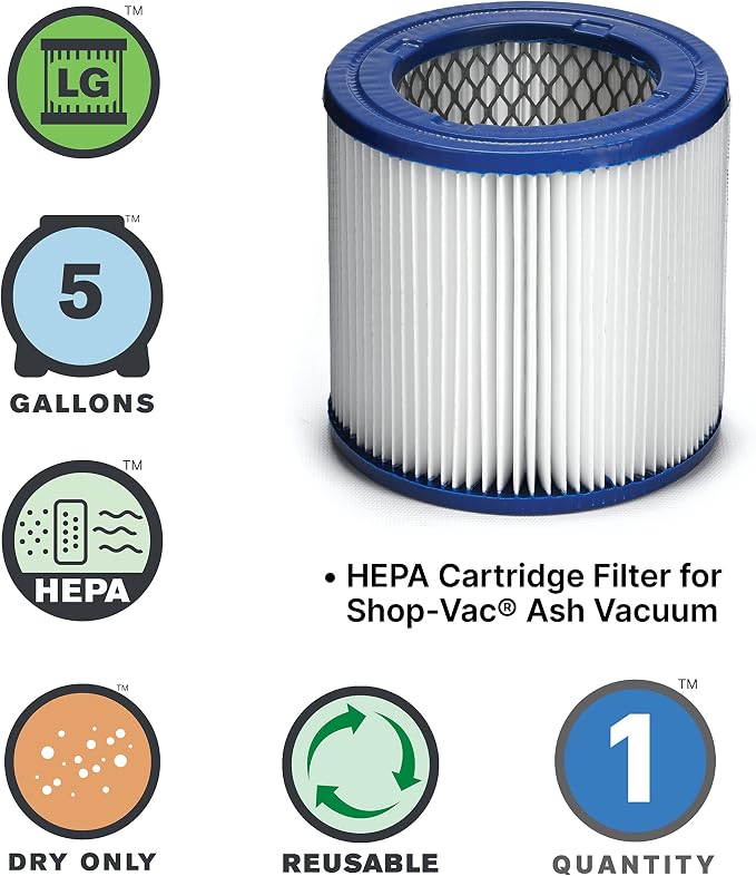 Shop-Vac 9032933 Ash Vacuum HEPA Cartridge Filter, Effective Filtration - Image 2