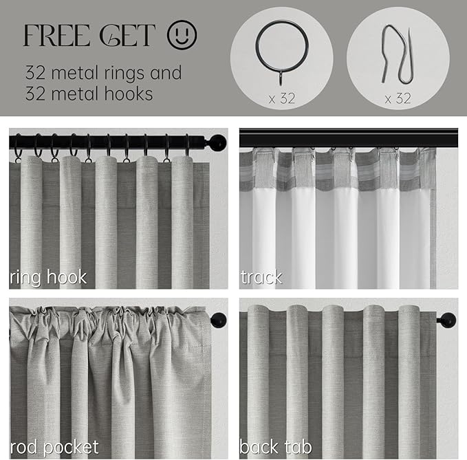 Frost Grey Blackout Linen Curtains 96 Inches Long 2 Panels for Bedroom 100% Black Out Curtains Thermal Insulated Noise Reducing Neutral Modern Living Room Darkening Window Drapes 96 inches Length