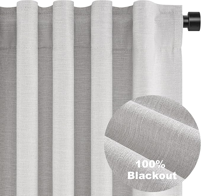 Extra Wide Total Blackout 96 Inch Curtains 72 Inches Wide for Living Room Grey Beige Pleat Linen Blackout Curtain for Large Window Treatment Privacy Thermal Drapes Rod Pocket(72"W x 96"L 1 Panel)