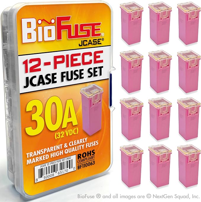 30A JCASE 12-Piece Cartridge Fuse Set. Fits Most: Nissan, and Ford by BioFuse