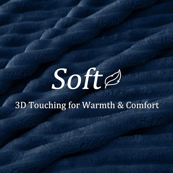 BEDELITE King Size Blanket for Bed, 300GSM Soft & Warm Fleece Blanket, Decorative and Giftable Striped Navy Blankets for Women, Men, 108"x90"