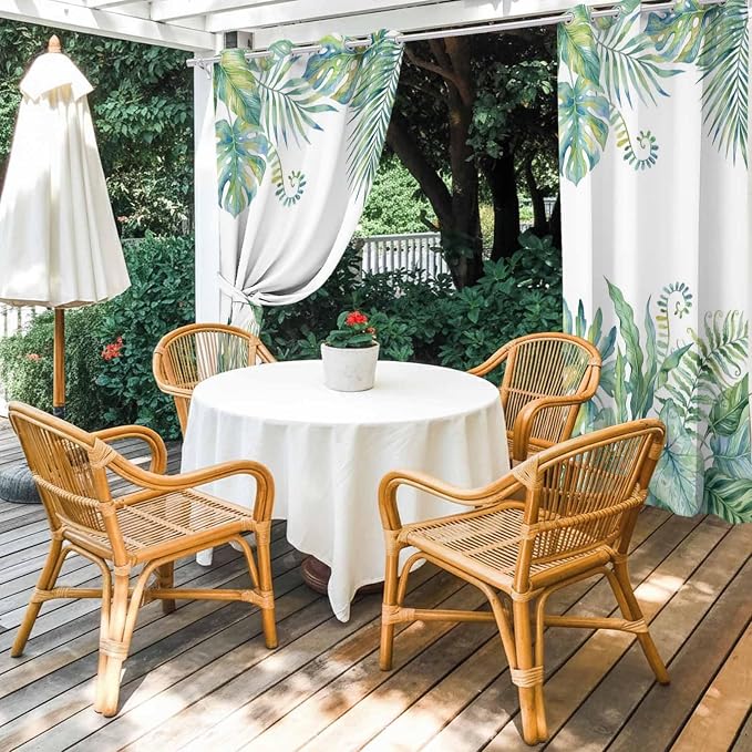 Leaves Outdoor Curtains for Patio Green Leaf Tropical Plants Farmhouse Pastoral - Image 4