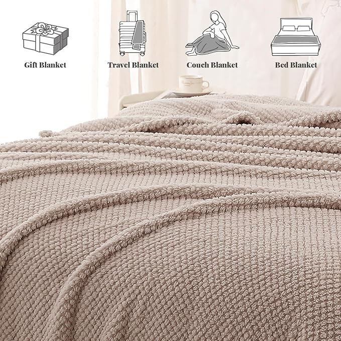 Whale Flotilla King Size Fuzzy Fleece Blanket for Bed, 90x104 Inch Fluffy Warm Soft Jacquard Blankets for All Season, Lightweight and Cozy, Camel