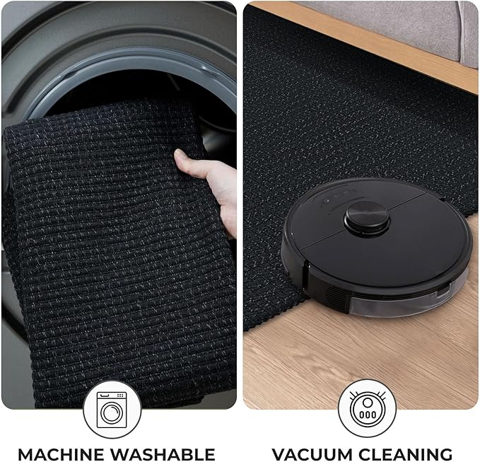KOZYFLY Runners for Hallways 2x7 ft Washable Kitchen Runner Non Slip Rubber Backed Hall Runners Cotton Entryway Runner Rugs Floor Carpet for Indoor Backdoor Bedroom Kitchen, Black/Dark Grey
