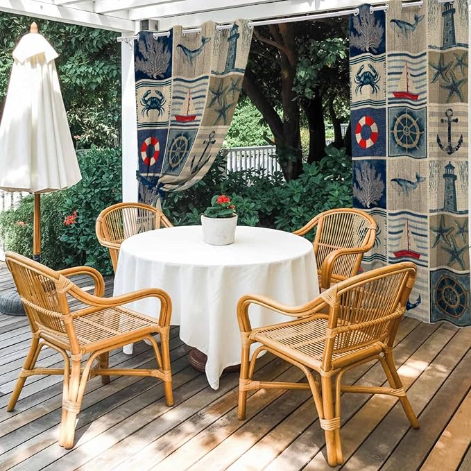 Oceans Outdoor Curtains for Patio Shell Starfish Whales Summer Vintage - Image 4
