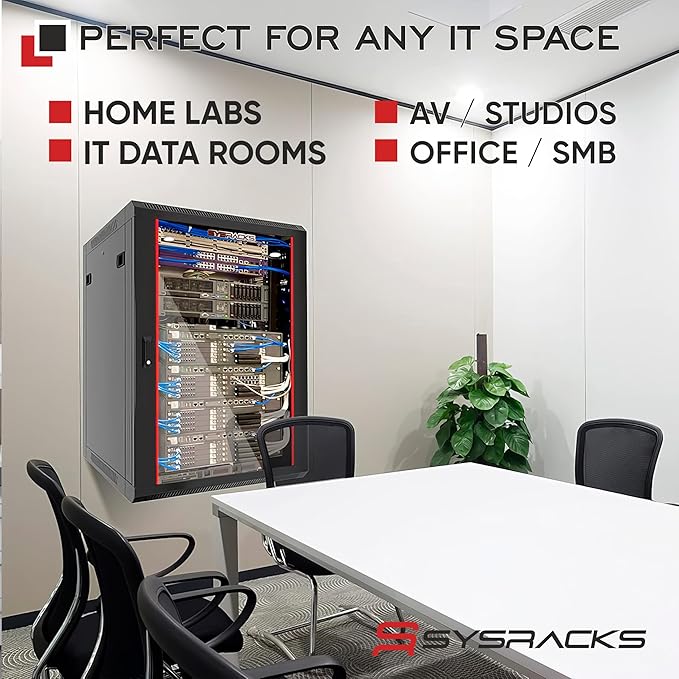 Sysracks 12U Wall Mount Server Rack Cabinet, 19” Locking Network Rack, 24” Deep - Image 8