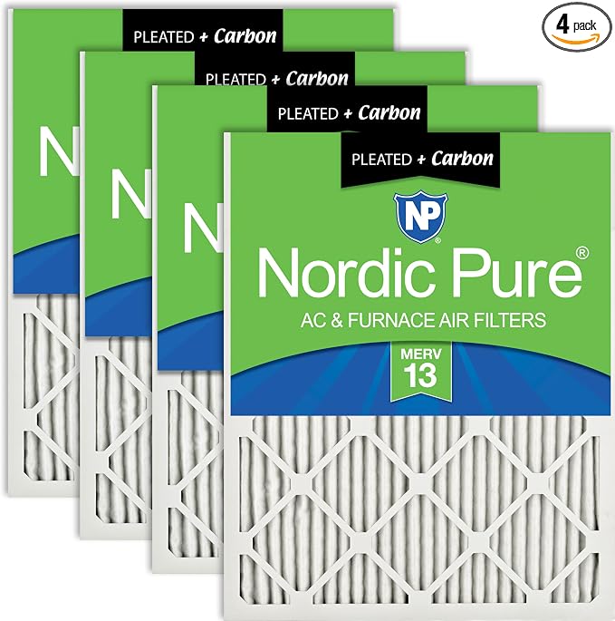 Nordic Pure 20x22x1 Pleated Pleated MERV 13 Plus Carbon Air Filters 4 Pack | by NordicPure