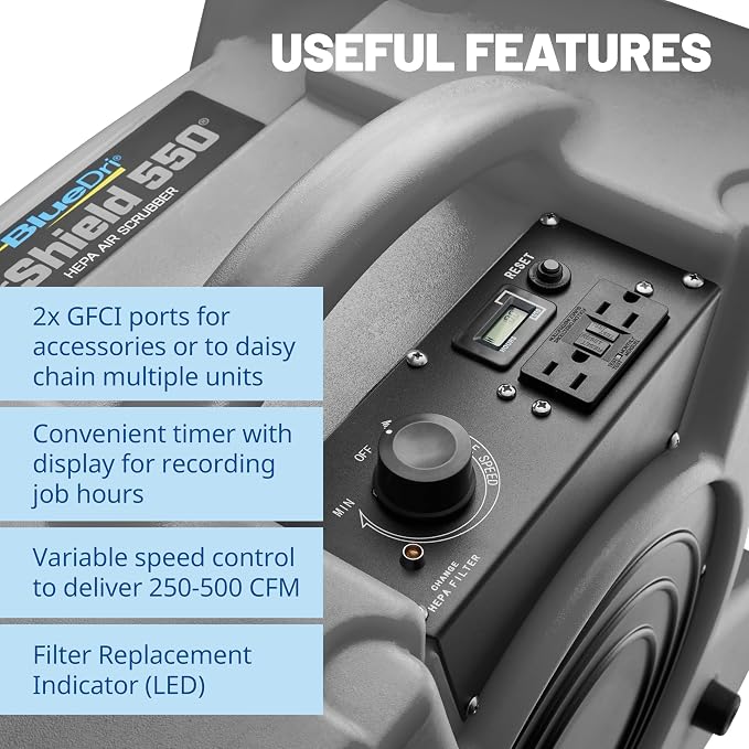 BlueDri Air Shield 550 HEPA Air Scrubber, Water Damage Restoration Equipment - Image 6