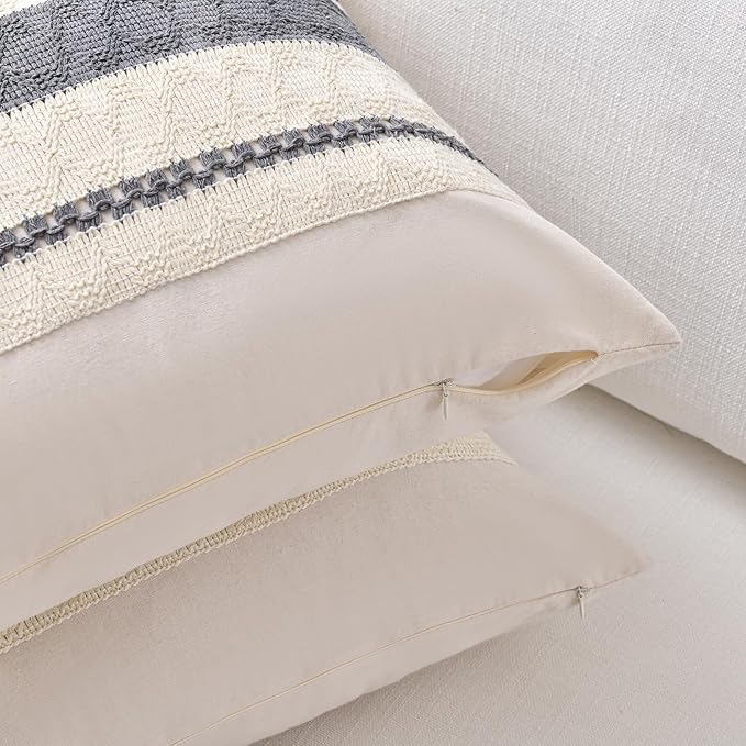 Fancy Homi Set of 1 Neutral Grey Farmhouse Long Lumbar Decorative Throw Pillow Covers 16x24 Inch for Couch Bed Chair, Vintage Country Rustic Retro Room Decor, Soft Thick Cotton Rectangle Cushion Case