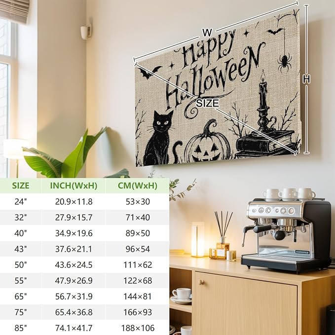 Happy Halloween Black Cat Smile Pumpkins Indoor TV Cover, Elastic TV Screen - Image 3