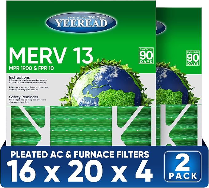 16x20x4 MERV 13 Air Filters, Actual Size: 15.88” x 19.88” x 4.31”, Pleated by Unknown