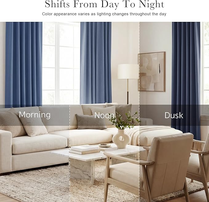 PONY DANCE Blackout Curtains 84 inches Long - Thermal Insulated Curtain Drapes Light Block Energy Efficient Modern Design Style for Home Decor, 52" x 84", Blue Haze, 2 Pieces