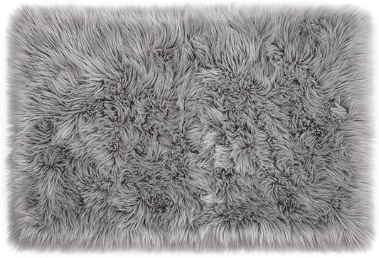 LOCHAS Soft Fluffy Faux Fur Rugs for Bedroom Bedside Rug 2x3 Feet, Washable, Furry Sheepskin Area Rug for Living Room Girls Room, Luxury Shag Carpet Home Decor, Grey