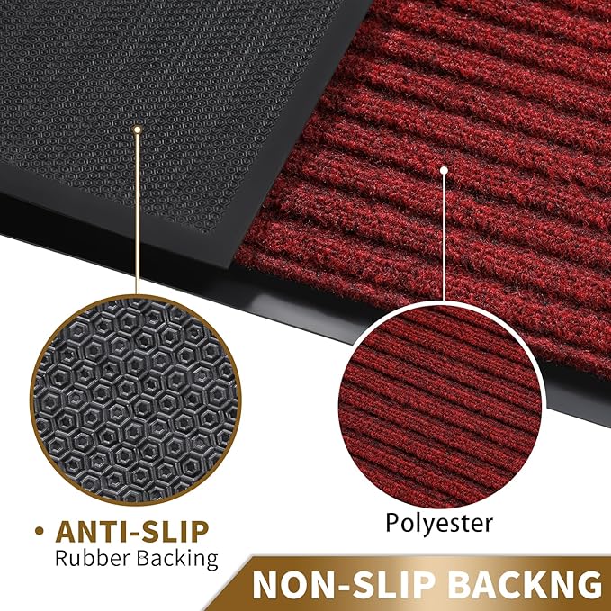 Yimobra Front Door Mat Outdoor Indoor Entrance, 100% Waterproof All-Season All Weather Doormat, Welcome Matt Outside Entry, Non Slip, Low Profile, Heavy Duty Patio Porch Floor Mats,36 x 17,Black Red