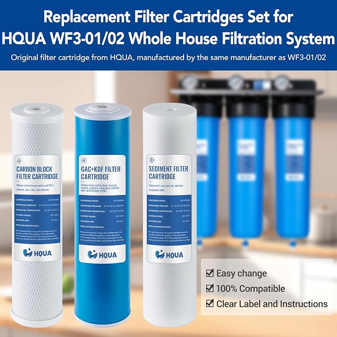 3-stage Replacement Filter Cartridges Set, GAC KDF, Carbon Block, Fit - Image 2