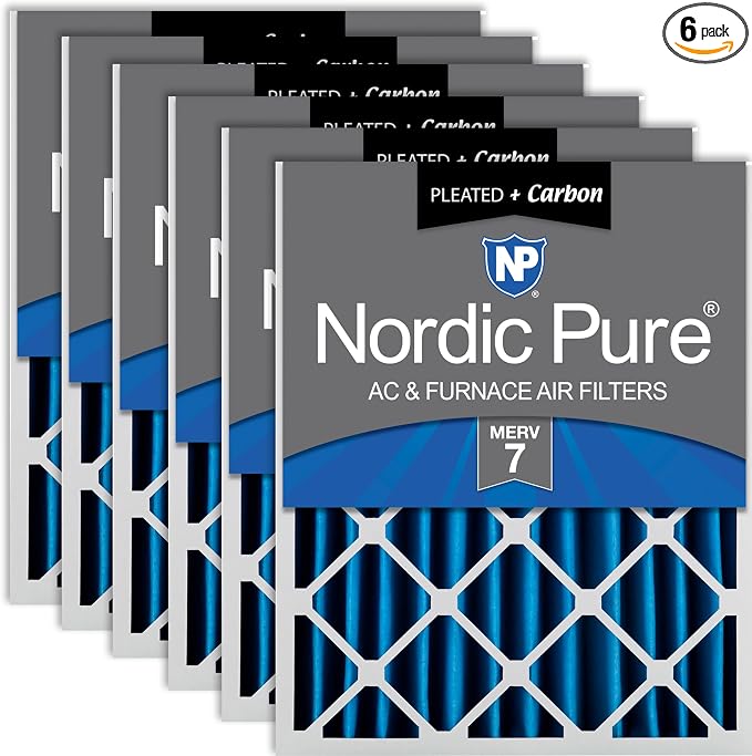 Nordic Pure 16x24x4 Pleated MERV 7 Plus Carbon Air Filters 6 Pack | Actual by NordicPure