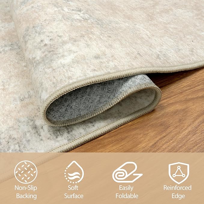 5x7 Area Rugs for Living Room Rug Washable: Abstract Rug for Dining Room Bedroom Carpet Non Slip 5 by 7 Indoor Modern Nursery Home Office Beige Grey
