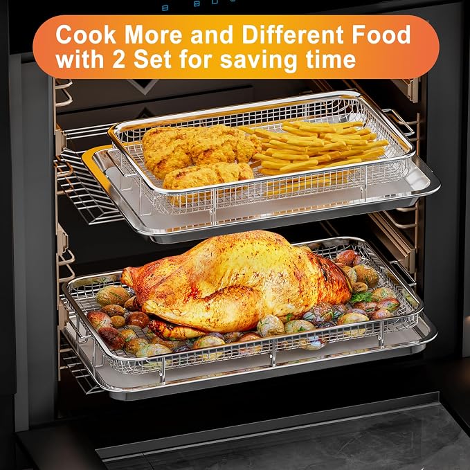 Air Fryer Basket for Oven, 2 Set Air Fryer Pan and Cripy Tray Set - Image 6