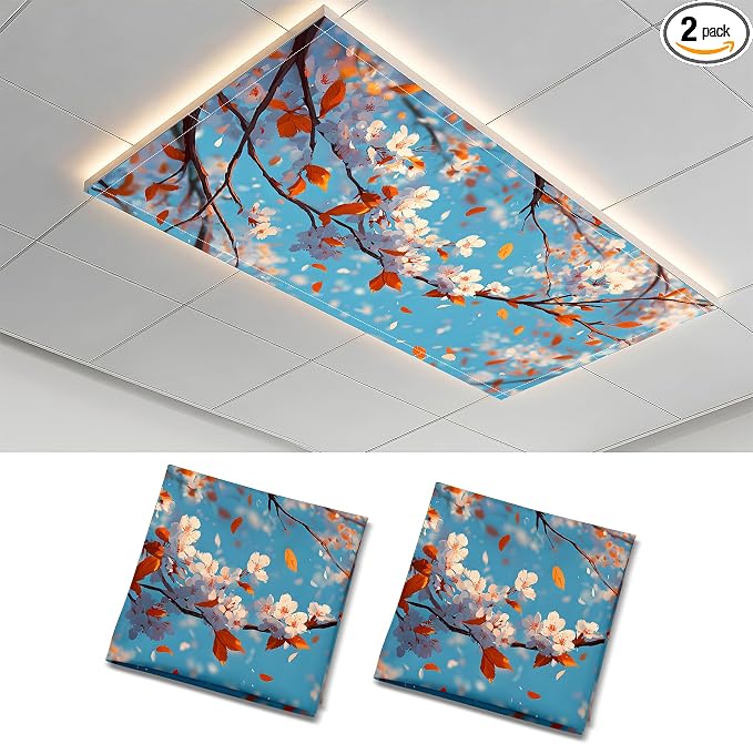 2 Pack Autumn Blossom Canopy Decorative Ceiling Light Covers, Magnetic 4x2 Ft by AOHMPT