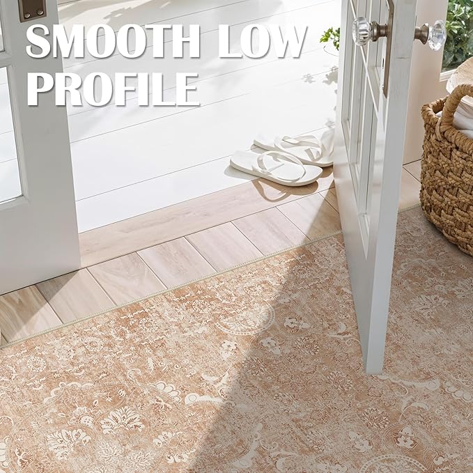 2x3 Entryway Area Rug Washable - Neutral Small Entry Rug Kitchen Rug Runner Vintage Soft Floor Mat Non Slip Indoor Farmhouse Carpet for Bedroom Bathroom Living Room (Brick)