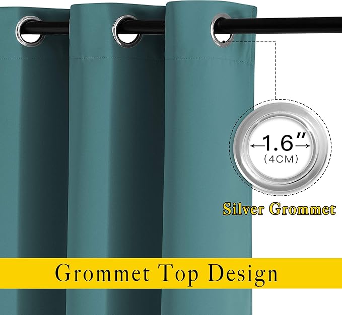 NICETOWN Sea Teal Kitchen Window Curtains Over Sink - Window Treatment Thermal Insulated Grommet Light Blocking Curtains & Drapes for Bedroom/Bathroom, 2 Panels, W34 x L50