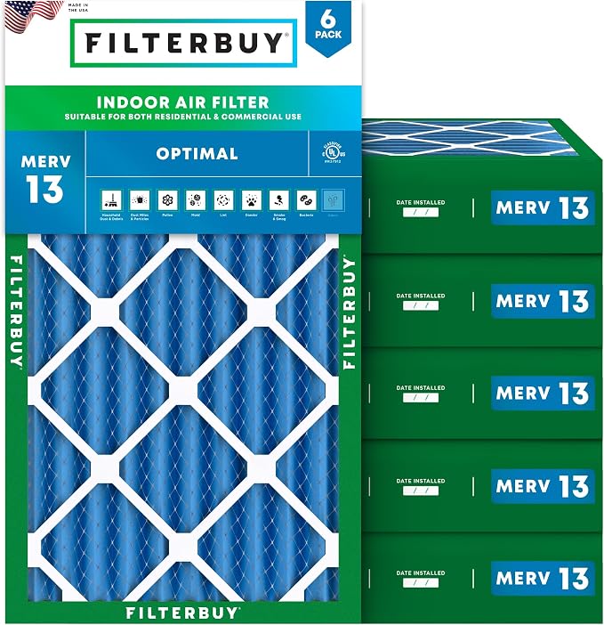 Filterbuy 14x25x4 Air Filter MERV 13 Optimal Smoke & Allergy Defense, by Filterbuy