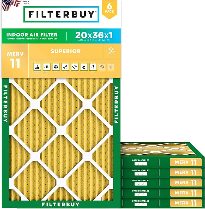 Filterbuy 20x36x1 Air Filter MERV 11 Superior Pet & Allergy Defense, by Filterbuy
