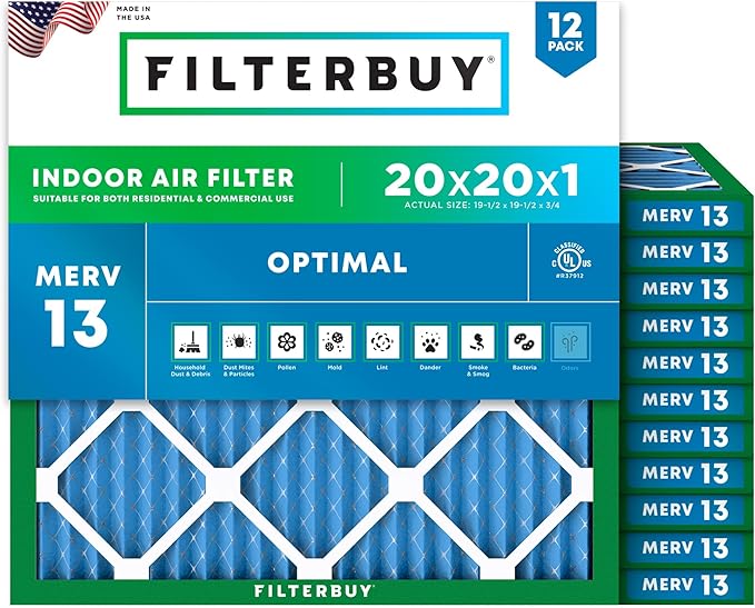 Filterbuy 20x20x1 Air Filter MERV 13 Optimal Smoke & Allergy Defense, by Filterbuy