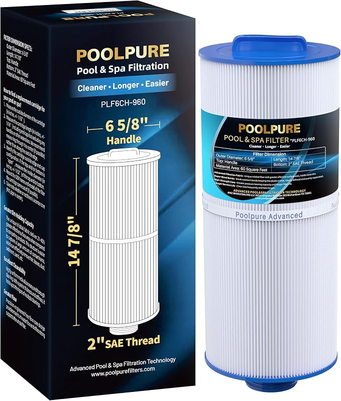POOLPURE PLF6CH-960 Spa Filter Replaces PJW60TL-F2S, Jacuzzi Filters J-300 by POOLPURE
