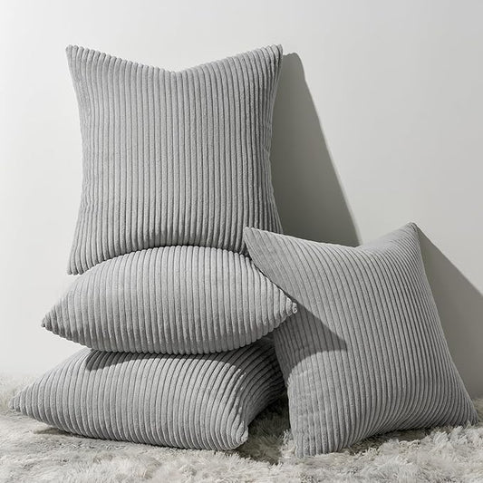 Topfinel Decorative Throw Pillow Covers Cushion Cases, Set of 4 Soft Velvet Modern Double-Sided Designs, Mix and Match for Home Decor, Pillow Inserts Not Included (12x12 inch, Grey)