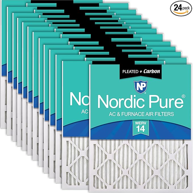 Nordic Pure 15x20x1 Pleated MERV 14 Plus Carbon Air Filters 24 Pack | Actual by NordicPure