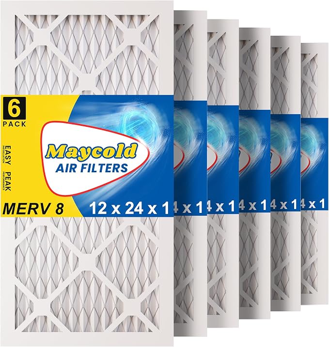 Maycold MERV 8 12x24x1 Furnace Air Filters, Pleated HVAC AC Filters – Actual by Maycold
