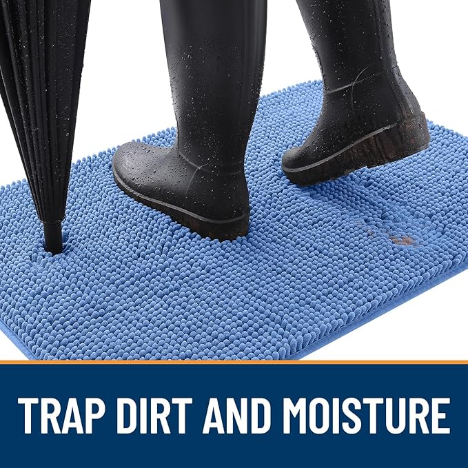 OLANLY Dog Door Mat for Muddy Paws 59x24, Absorbs Moisture and Dirt, Absorbent Non-Slip Washable Doormat, Quick Dry Chenille Mud Mat, Entry Indoor Entryway Carpet for Inside Floor, Cornflower Blue