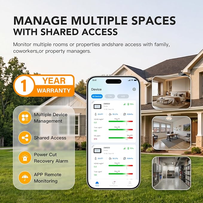 Smart WiFi Indoor Air Quality Monitor, Remote CO2, Temperature, TVOC & Air - Image 4