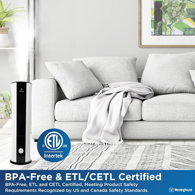 Westinghouse 28-inch Cool Mist Ultrasonic Tower Humidifier, 6L Top Fill Air - Image 2