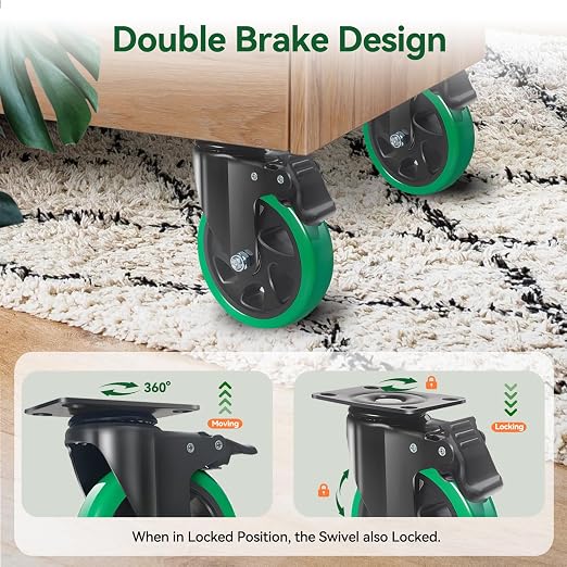6 Inch Caster Wheels, Locking Casters Set of 4 Heavy Duty, Silent Top Plate - Image 4