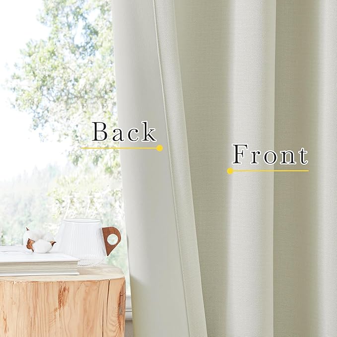 NICETOWN Room Darkening Bedroom Curtains 96 inches Long, Dual Rod Pockets & Hook Belt Light Blocking Noise Canceling Window Treatments for Living Room/Nursery, Natural, W52 x L96, 2 Panels