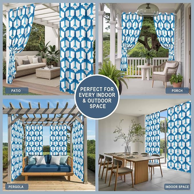 Outdoor Curtains for Patio Waterproof Weatherproof Blue Aircraft Porch Curtains - Image 7