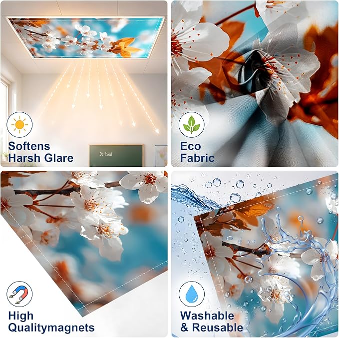 2 Pack Autumn Leaf Blossom Decorative Ceiling Light Covers, Magnetic 4x2 Ft - Image 3