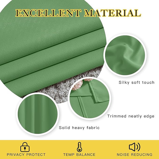 NICETOWN Blackout Forest Green Curtains 84 inches Long, Grommet Room Darkening Thermal Insulated Sound Dampening Window Treatments for Bedroom/Home Office, 2 Panels, W46 x L84