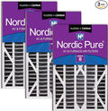 Nordic Pure 16x25x3 Pleated MERV 8 Plus Carbon Air Filters 3 Pack | Actual by NordicPure